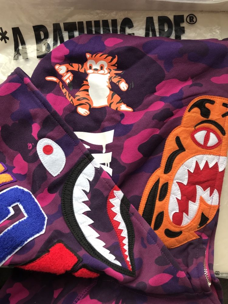 Bape hoodie tiger 2 hood shark purple red blue camo