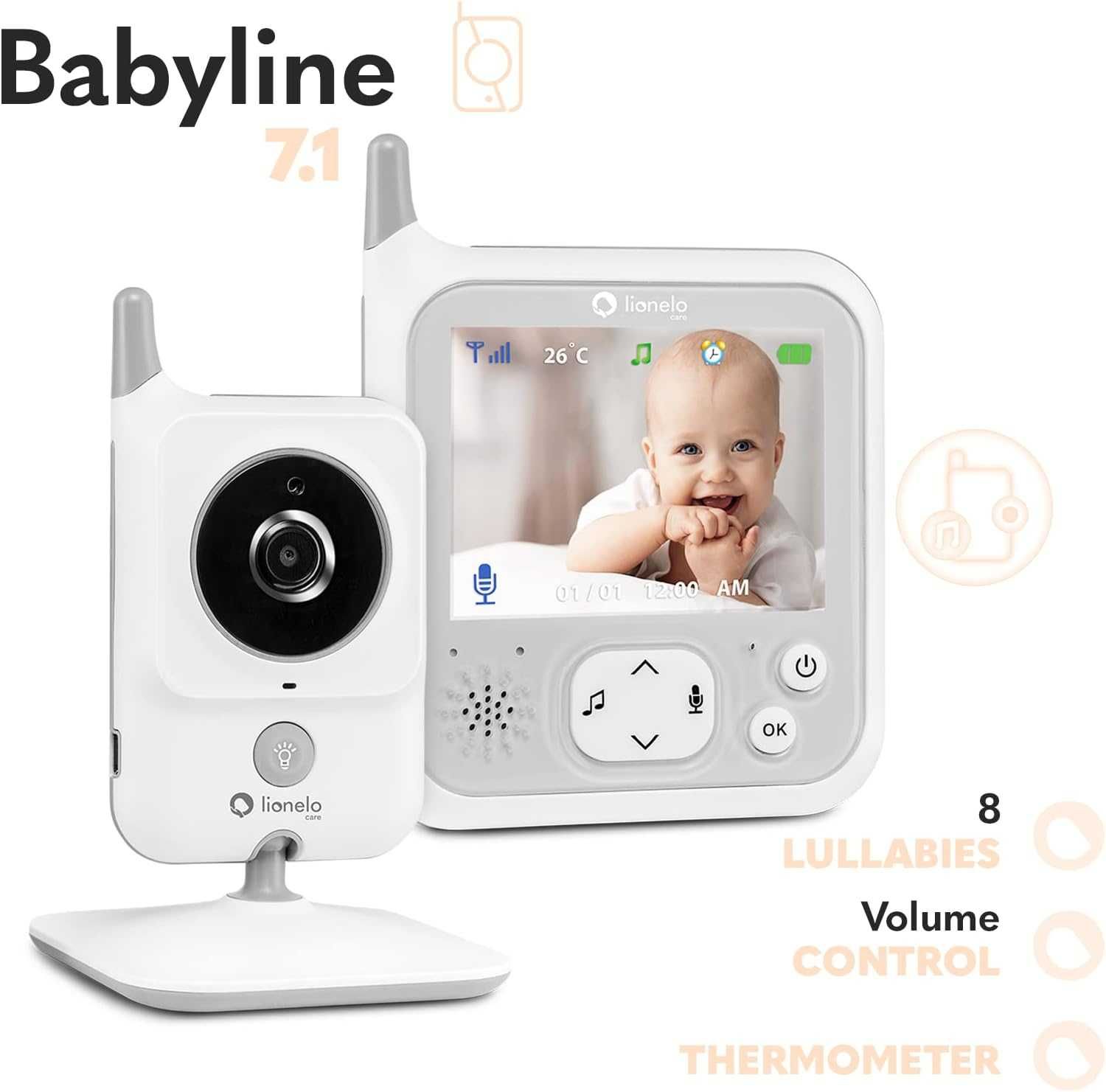 Elektroniczna Niania Lionelo Babyline 7.1 Kołysanki Alarm Tryb Nocny