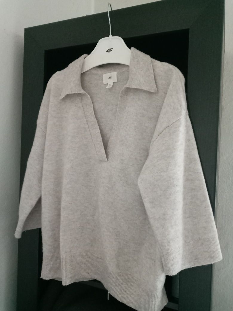 Miękki sweter H&M z kołnierzem Piaskowobeżowy melanż rozmiar M