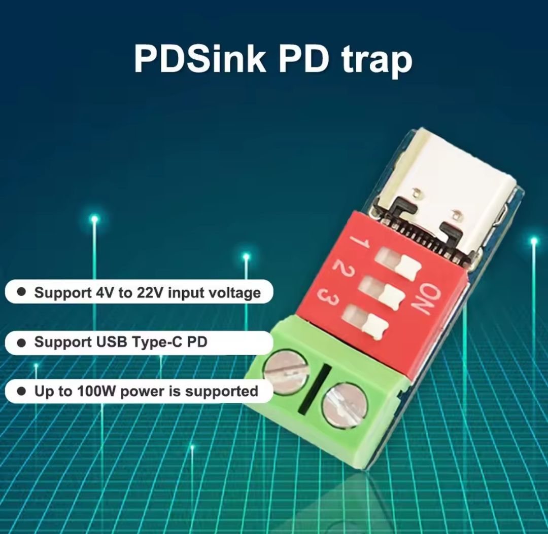 Триггер 100w PD QC тригер Usb Type C на колодку DC 5v -22V 5А до 140w
