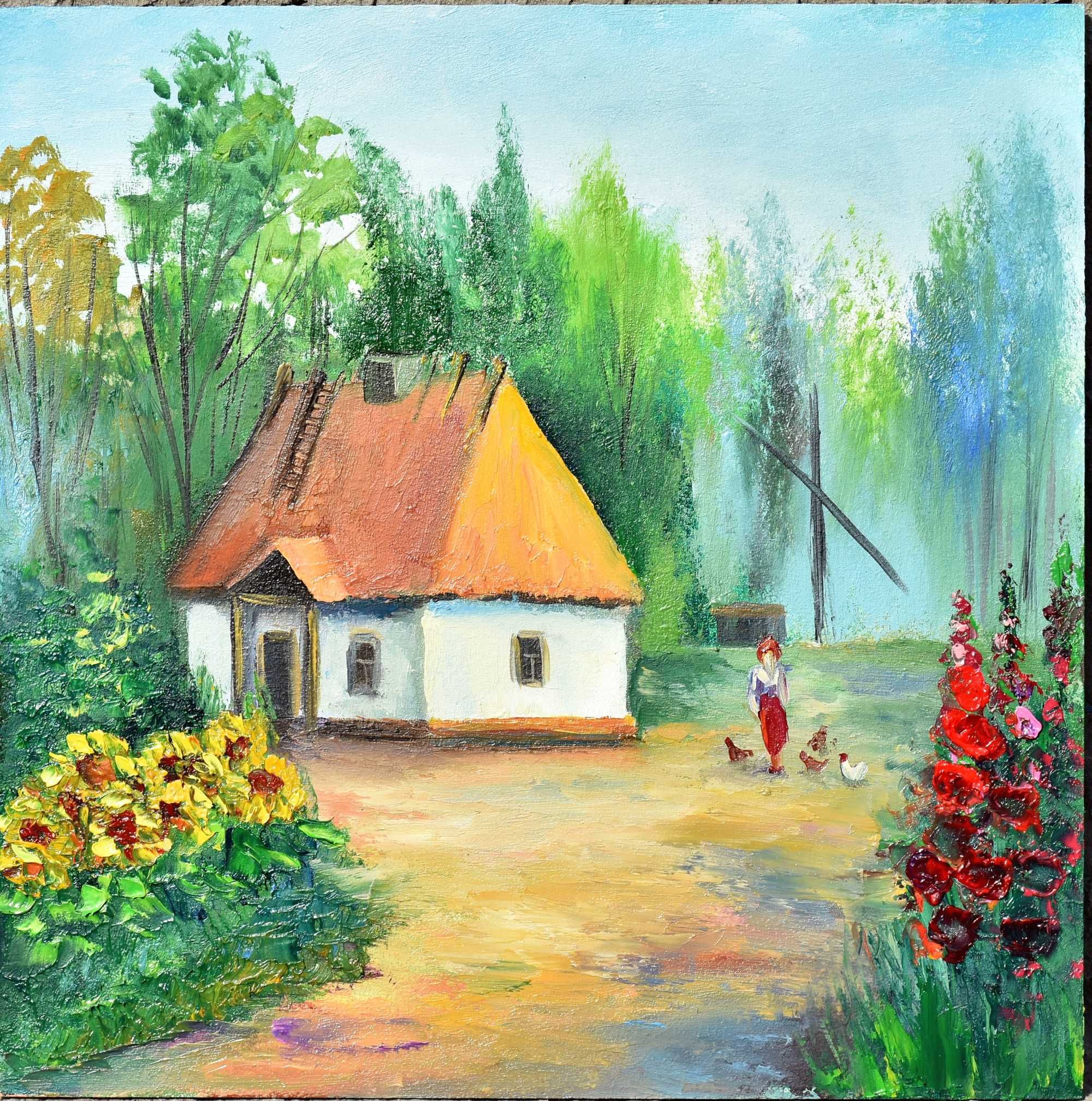 Пейзаж украинский,  живопись масляными красками, (оргалит)двп, 30х30см