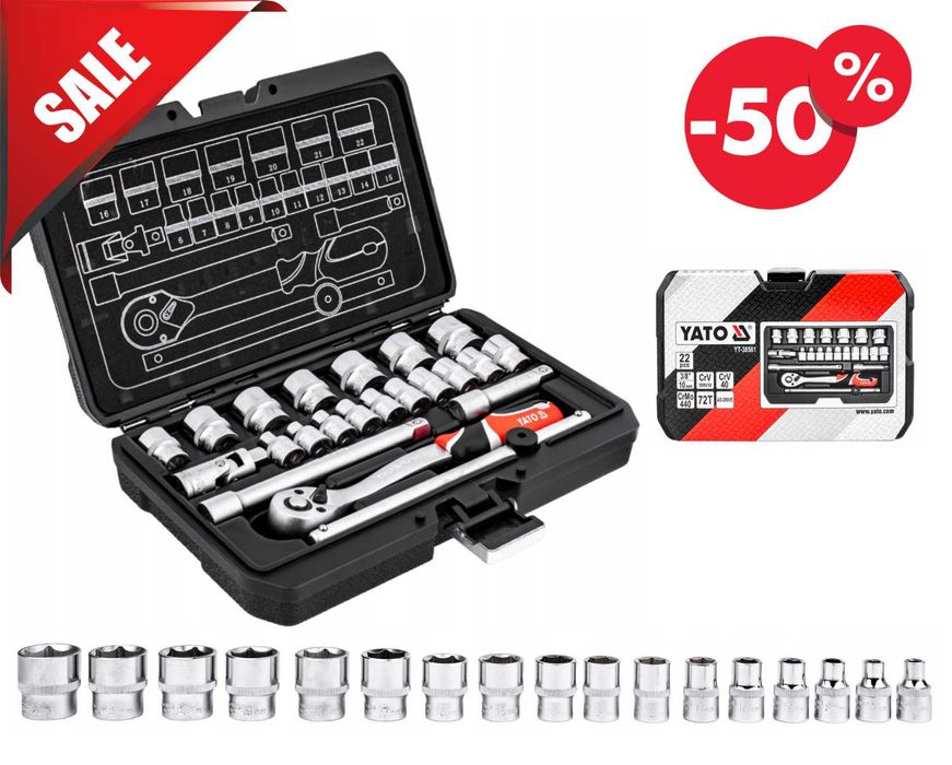 Zestaw Kluczy Nasadowych Klucze Nasadowe Bity Nasadki YATO (GRATIS)