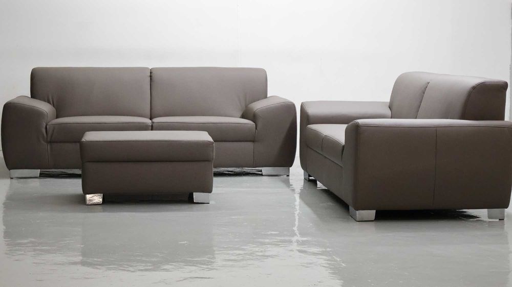 TAB nowy komplet 3+2+PUFA SOFA kanapa, zestaw CZEKOLADOWA ECO SKÓRA s