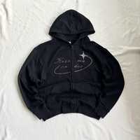 Czarna rozpinana bluza zip up hoodie z kryształkami Kiss or Die Admor