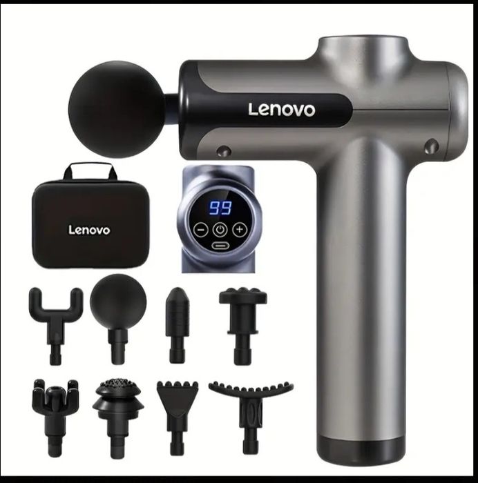 Перкусійний масажер для тіла та м'язів Lenovo + 8 насадок + кейс