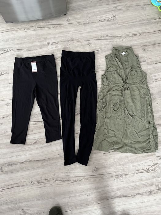 Zestaw dla kobiety ciężarnej, nowe legginsy 3/4, długie i sukienka H&M