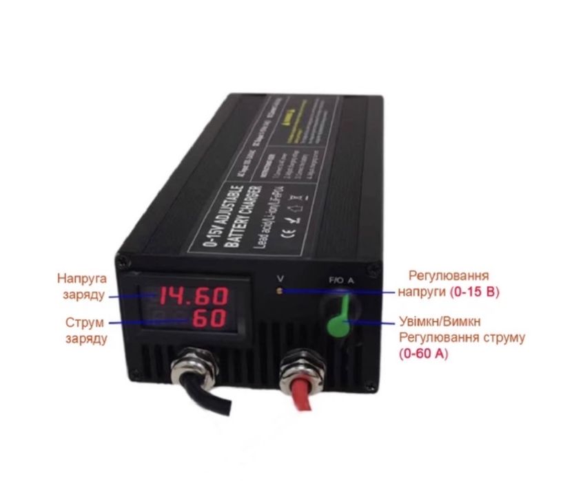 Зарядний пристрій для аккумулятора Lifepo4 Li-ion GEL AGM 0-15v 0-60A