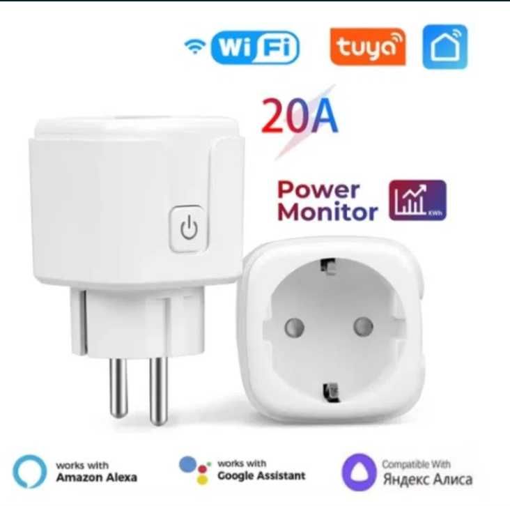 Розетка WIFI для водонагрівачів Tuya EU 20A з МОНІТОРИНГОМ ПОТУЖНОСТІ