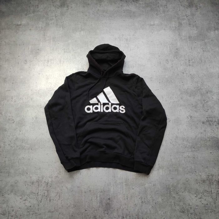 MĘSKA Czarna Bluza z Kapturem Klasyka duże Logo Adidas Nadruk Hoodie