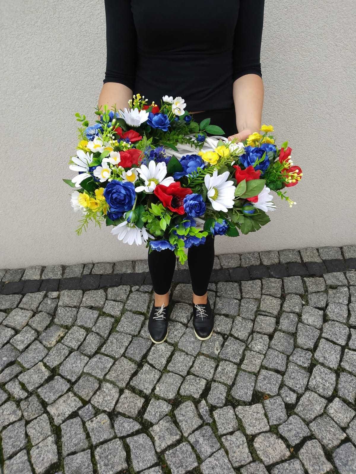 Komplet na grób, cmentarz, kompozycja nagrobna, wiązanka, kwiaty polne