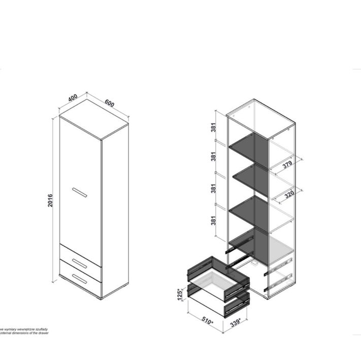 Wąski regał zamknięty 60cm szafa dąb sonoma jak nowy