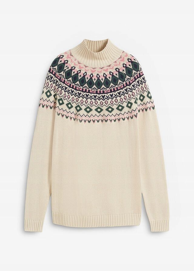 B.P.C beżowy sweter we wzór norweski z golfem ^36/38