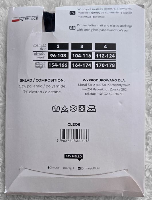 Nowe,Czarne rajstopy damskie MORAJ Cleo w groszki,20 den, r.2, S