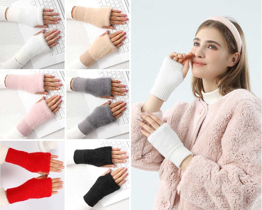 Митенки з хутром всередині теплі рукави чорні мітенки сіре хутро