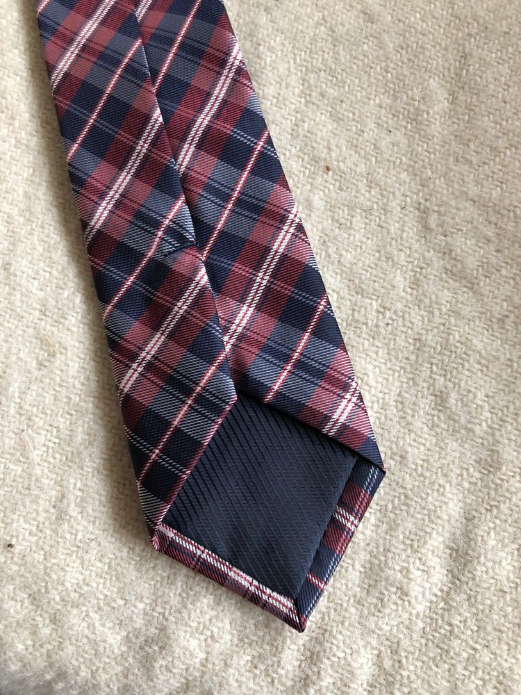 Krawat paski kratka bordowy ciemny vintage