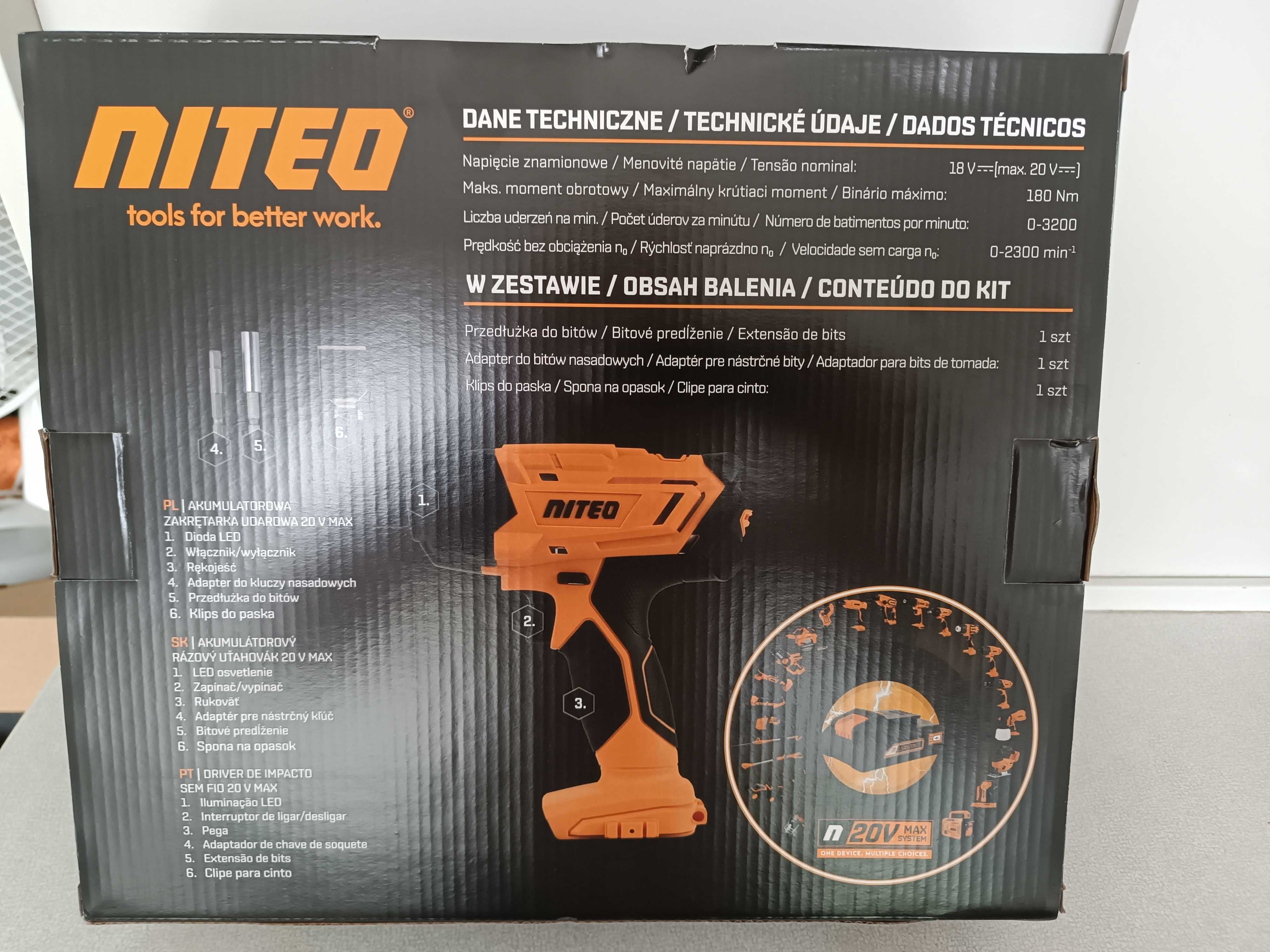 Akumulatorowa zakrętarka udarowa Niteo 20 V Max, 1/4'', 180 Nm