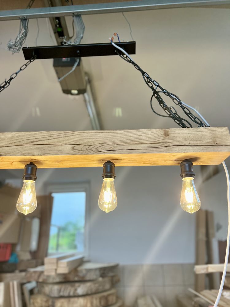Lampa dębowa loftowa z dębowej belki