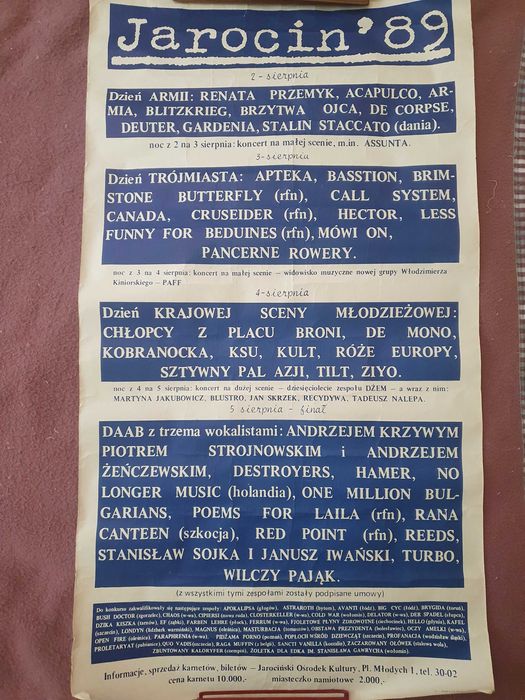 Plakat z festywalu Jarocin 89