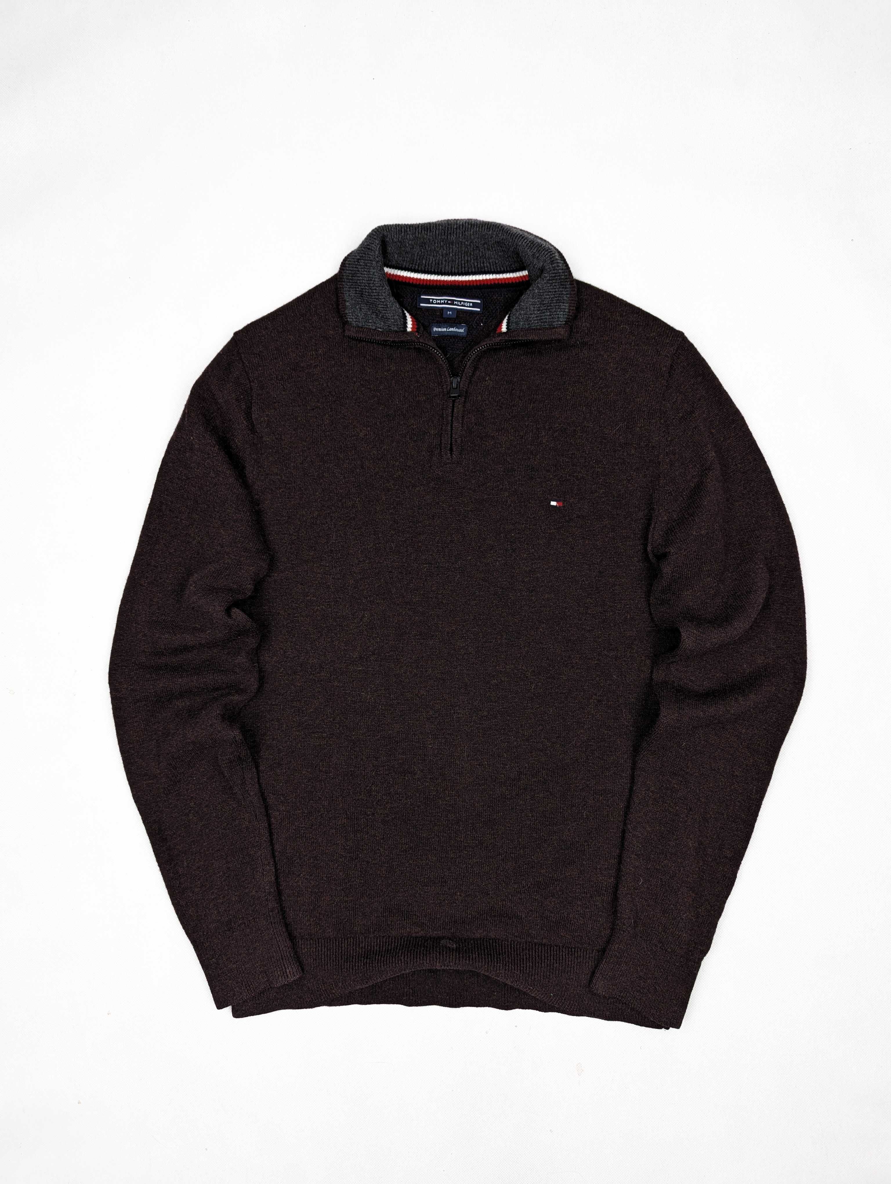 Tommy Hilfiger bordowy sweter wełna M logo