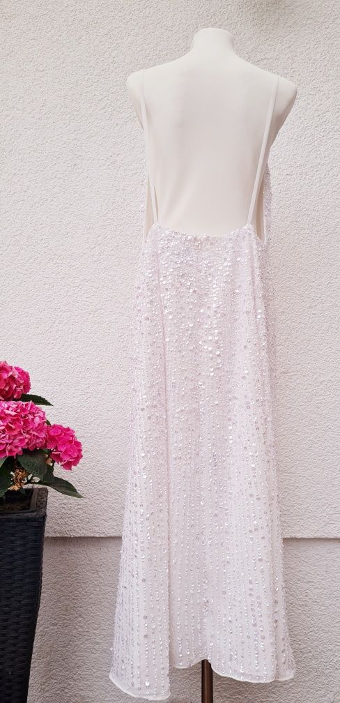 Sukienka ślubna Asos biała cekiny cekinowa zdobiona maxi XS