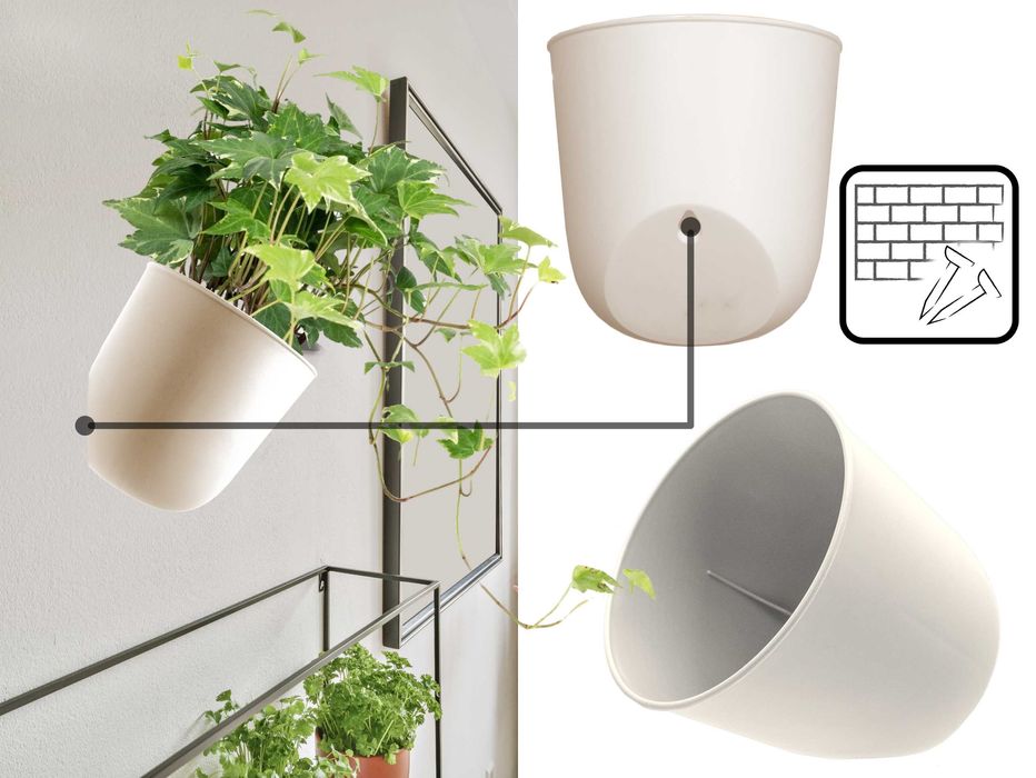 Osłonka wisząca Naściennna Pojedyńcza na kwiaty 14cm jasnoszary donica