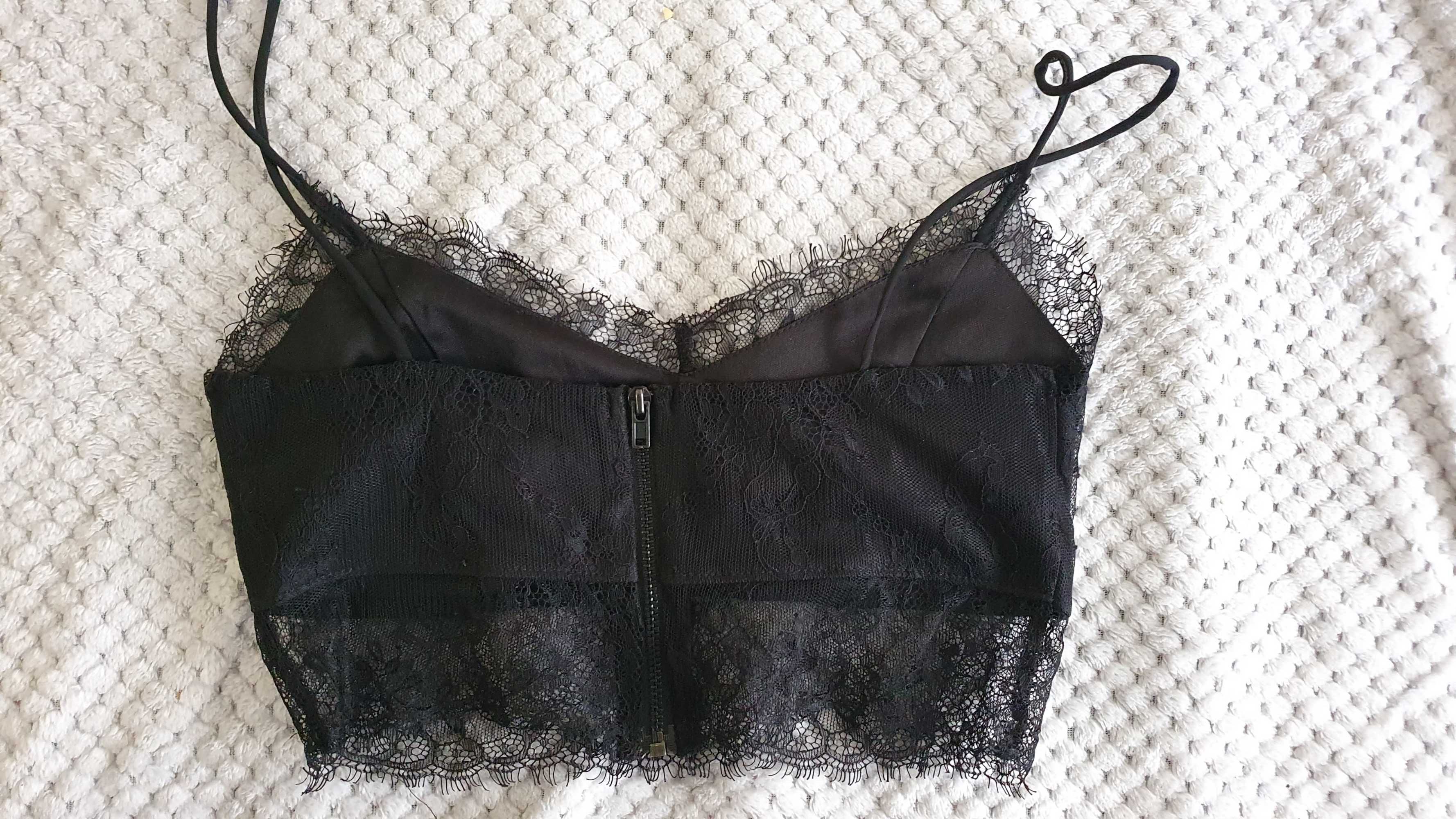 Czarny koronkowy top rozmiar 36 - TopShop