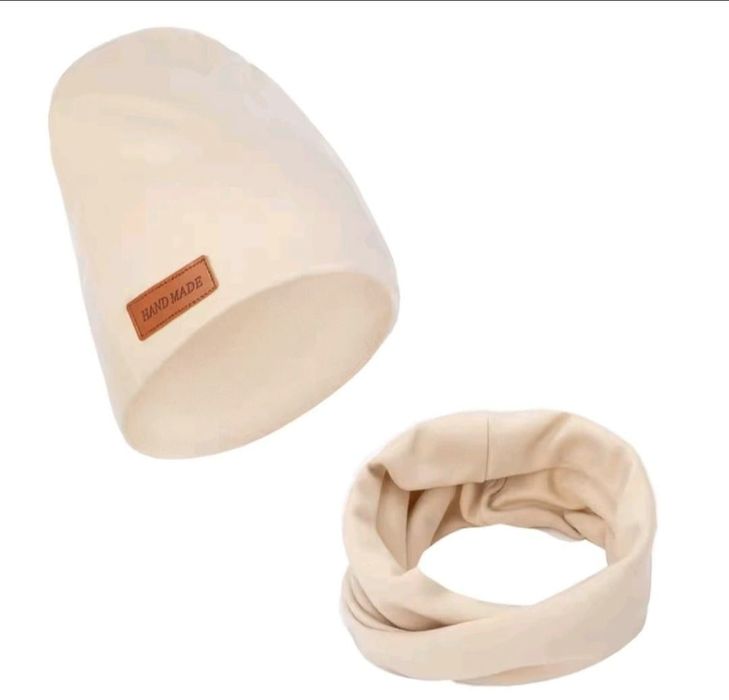 Zestaw komplet czapka komin szalik uni beż beżowy 2 - 4 lata obw 48-52