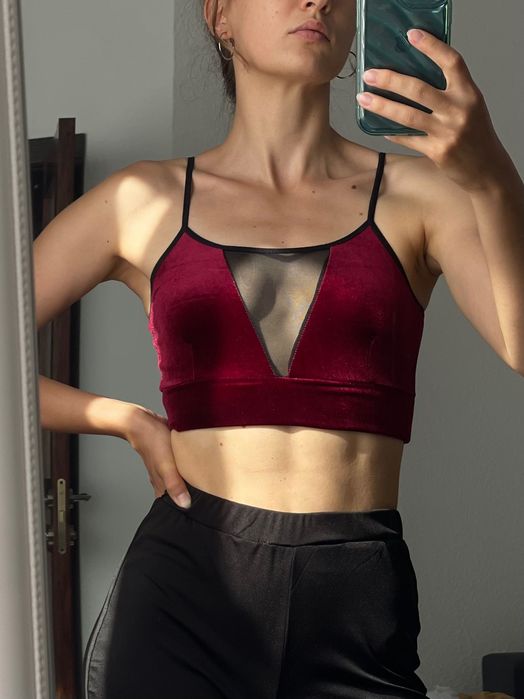 Жіночий бархатний топ бордовий