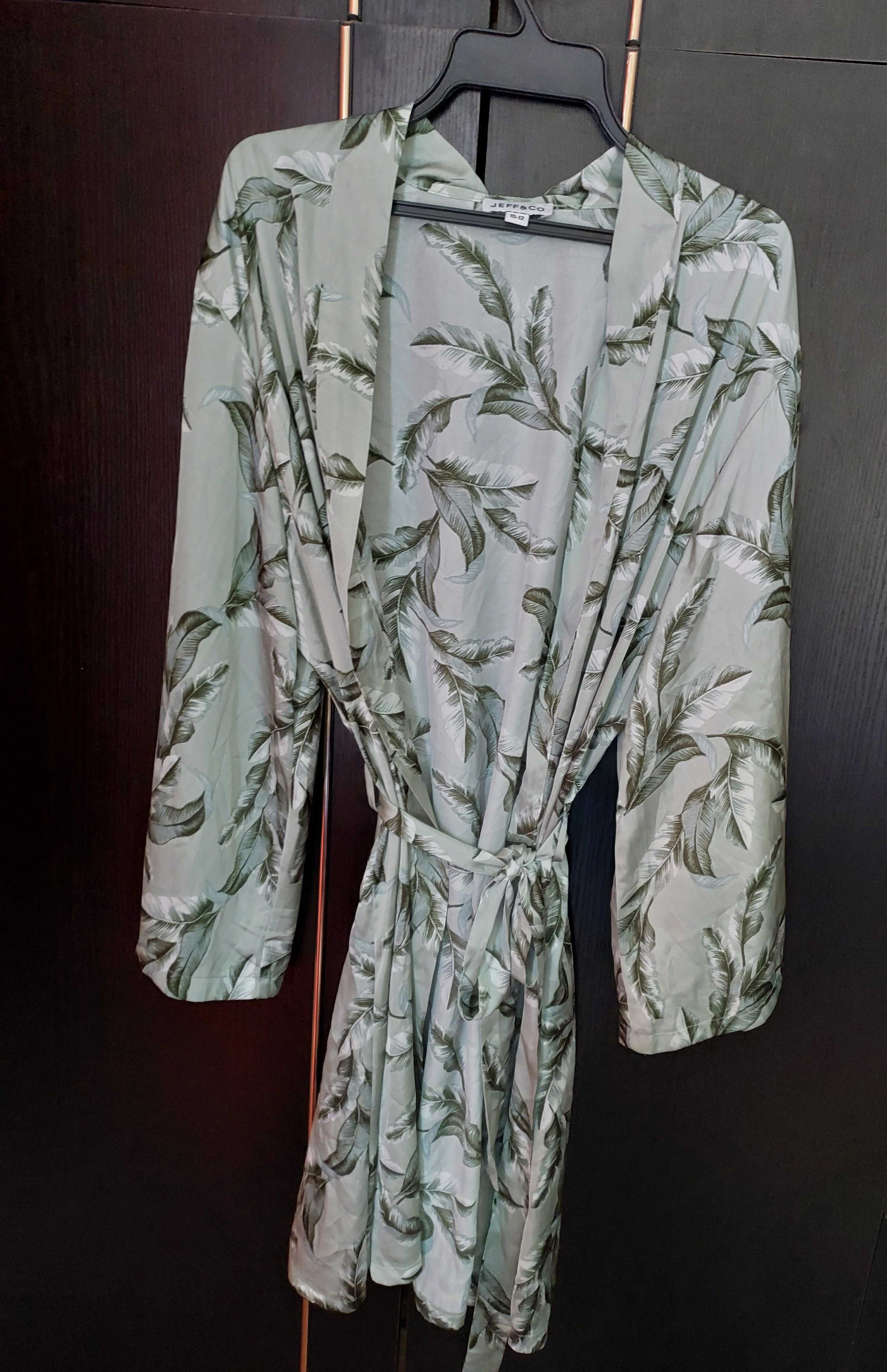 Satynowy szlafrok kimono w liscie 38/40