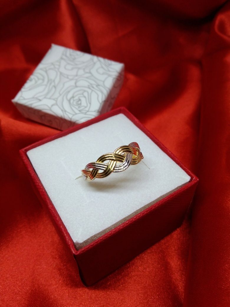 Złoty pierścionek warkocz, złoto 585, R 19