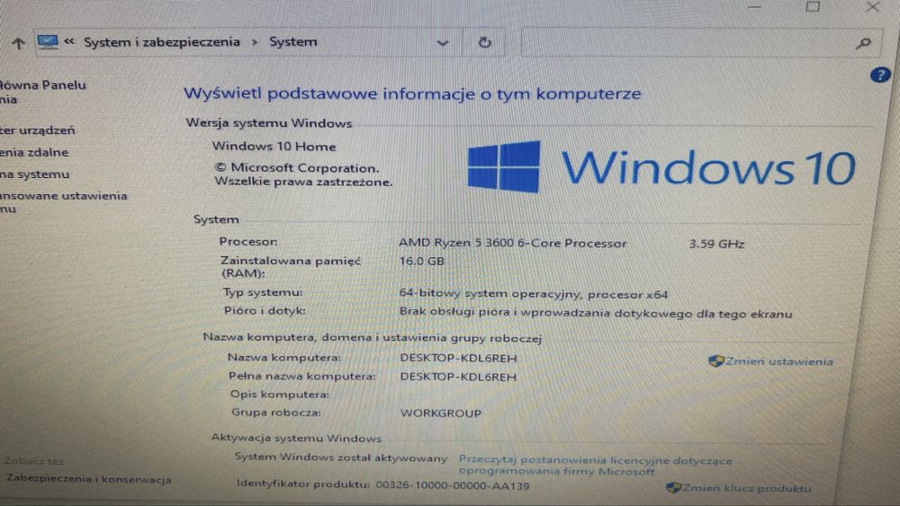 KOMPUTER STACJONARNY – AMD Ryzen 5 3600 / 16GB RAM / Windows 10