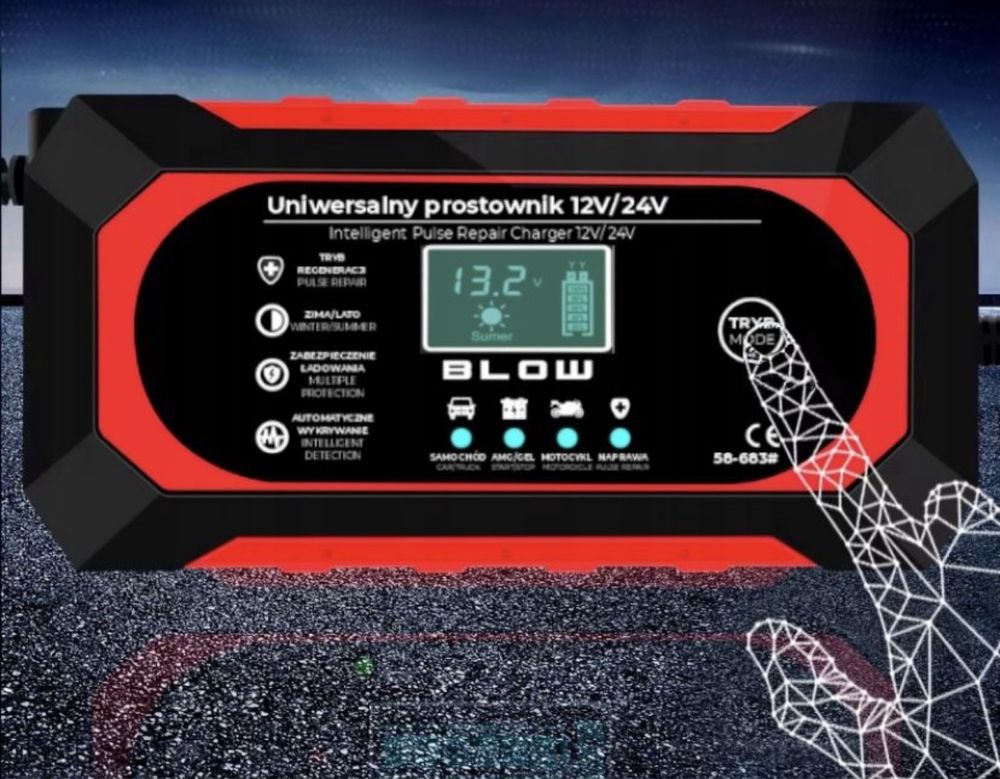 Prostownik Samochodowy Automatyczny Ładowarka Akumulatora LCD 24V