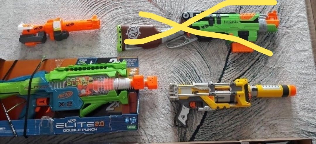Nerf zestaw double punch nowy dodatki zombie lufa Żółty