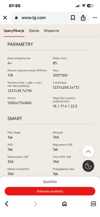 Sprzedam telewizor LED LG 55 cali