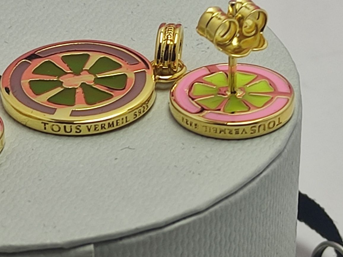 Komplet biżuterii z misiem żółte srebro vermeil 925 z emalią