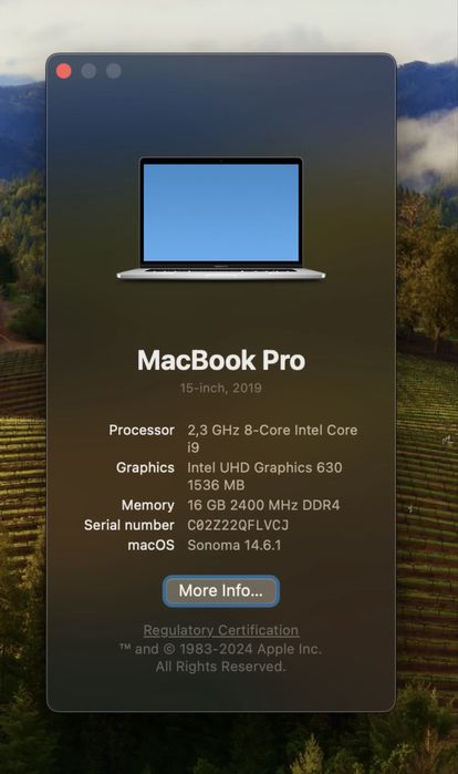 MacBook pro 15” 2019 RAM 16gb, core i9, touch ID
