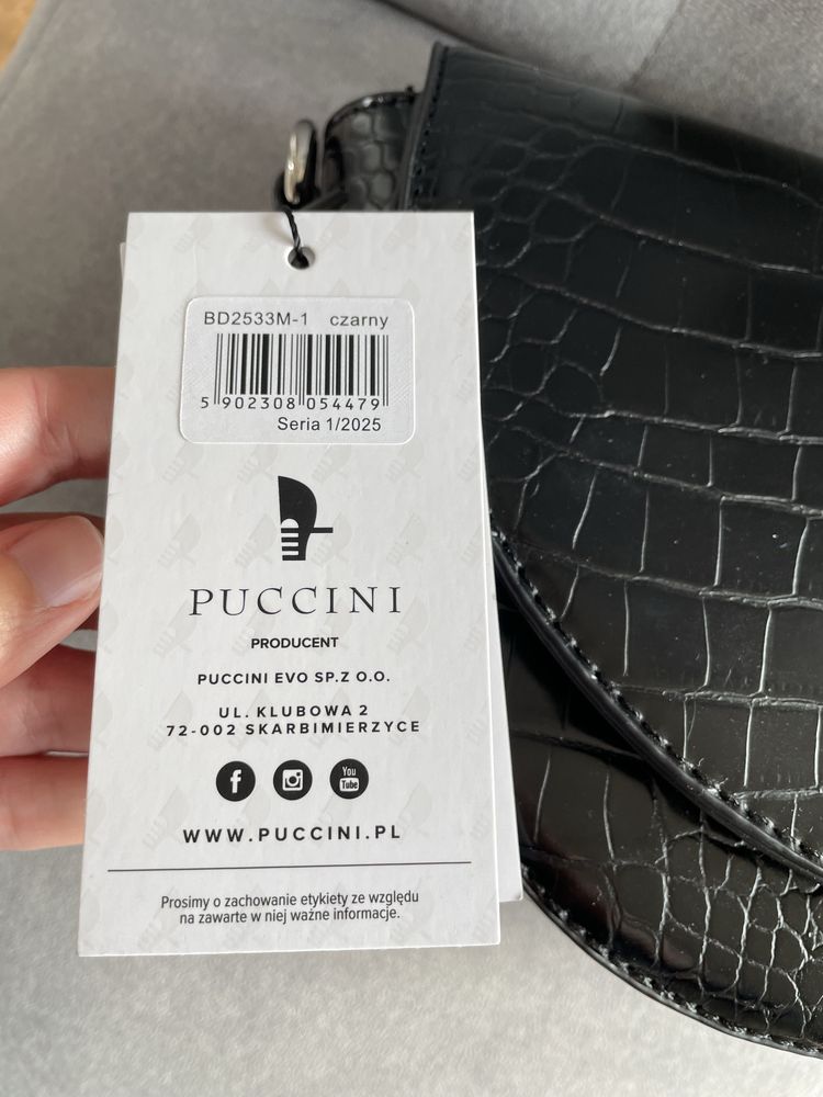Nowa torebka Puccini czarna croco półksiężyc
