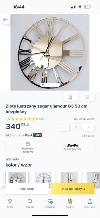 Zegar zloty na sciane