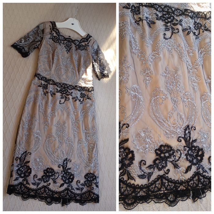 MONSOON 38-40r niesamowita koronkowa wieczorowa sukienka haftowana
