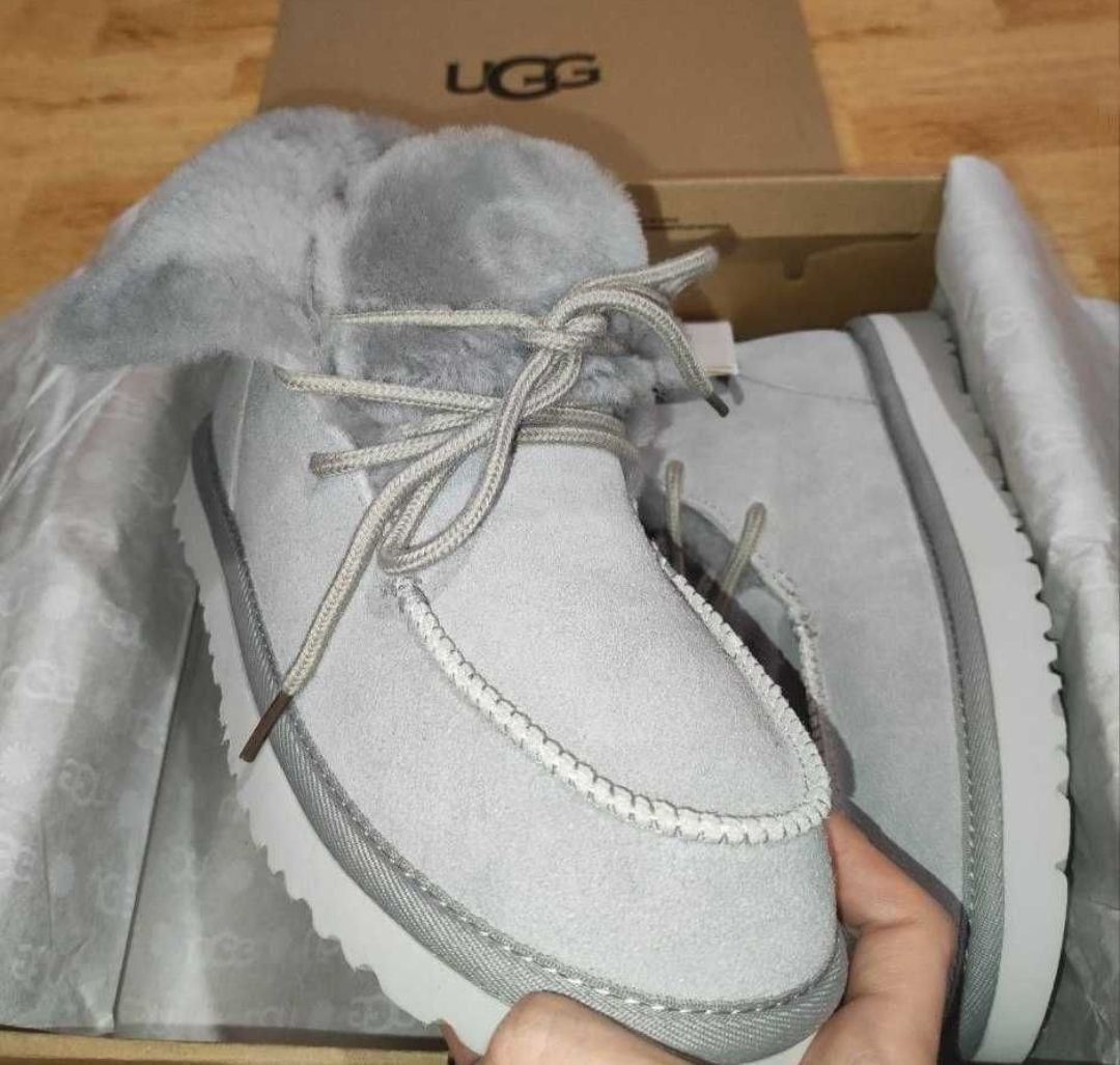 Жіночі угги UGG Diara Light Grey. Женские угги на шнуровке