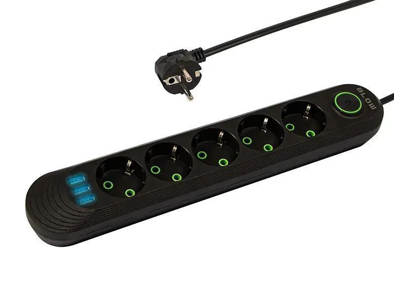 Listwa przedłużacz sieciowy BLOW 5 gniazd + 3x USB 2m czarny 98-226#