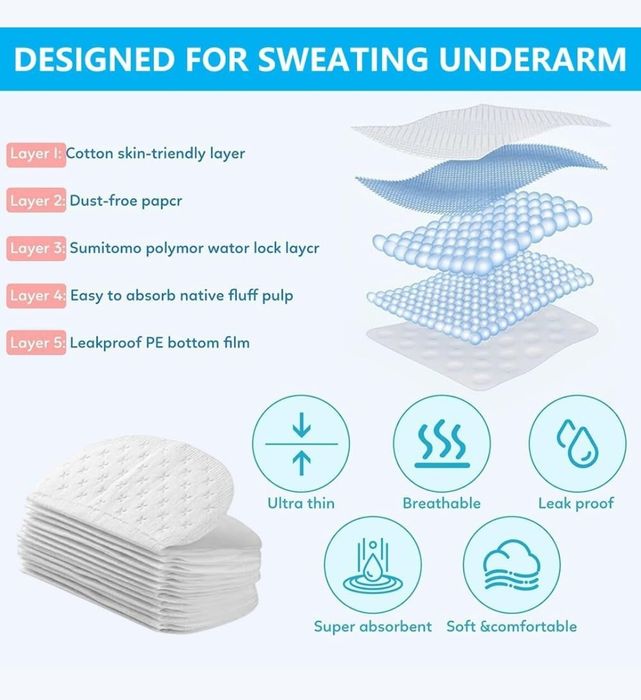 Wkładki antypotowe pod pachy, przeciwpotowe, 94 sztuki, oddychające
