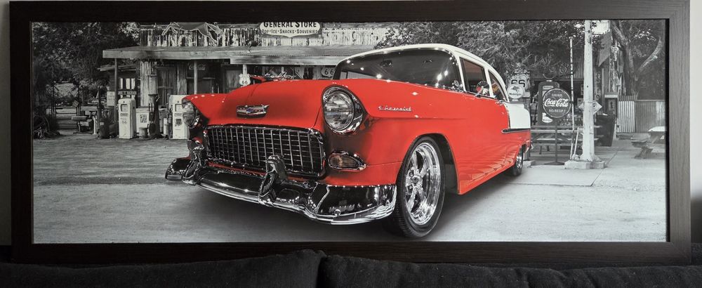 Duży obraz czerwono szary auto 147x57 cm