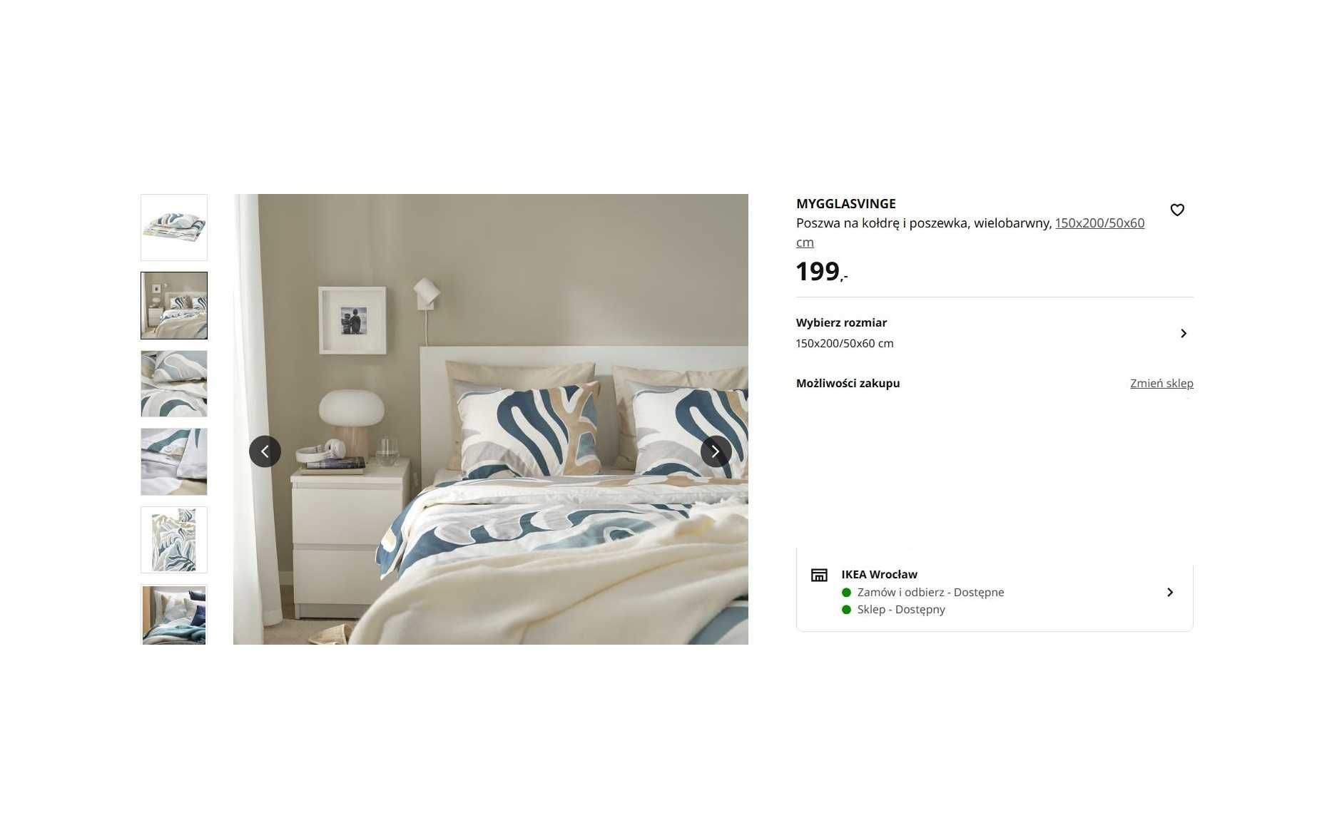 IKEA MYGGLASVINGE komplet pościeli 150x200