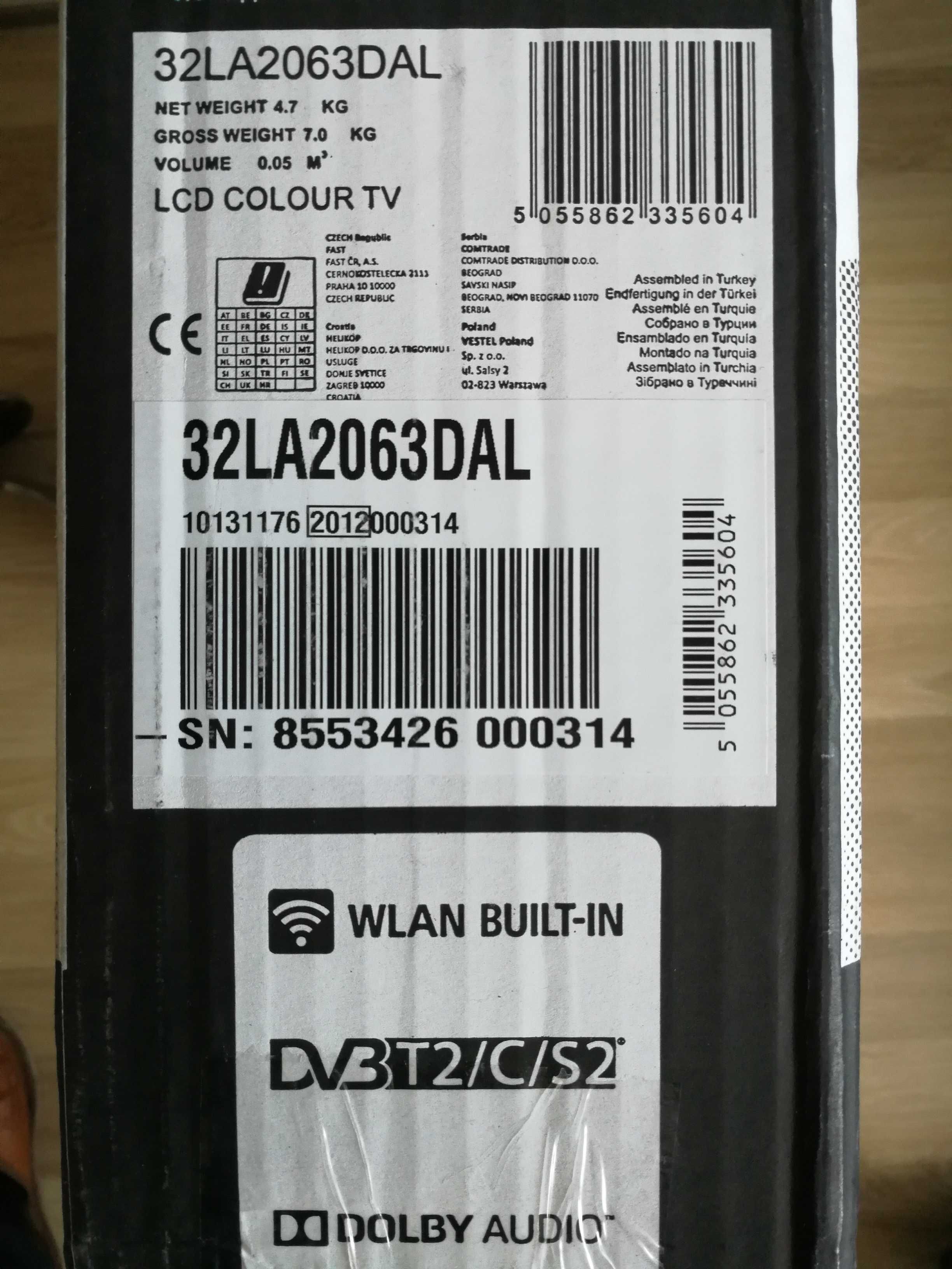 Telewizor Toshiba 32LA2063DAL DVBT2 / C / S2 Smart TV WLAN Android TV