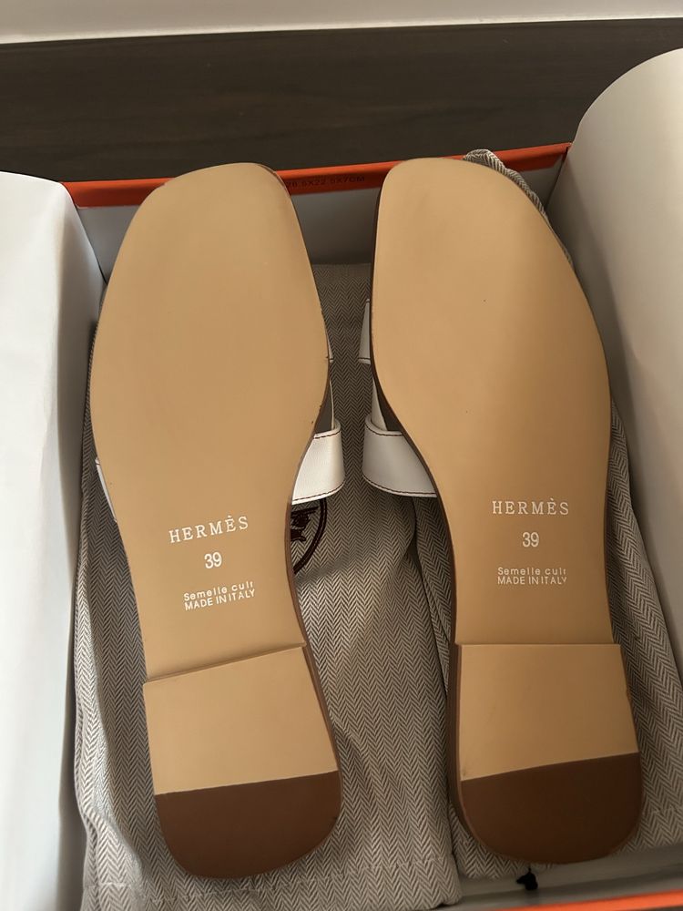 Klapki Hermes laczki made in italy skorzane biale skora oran 39 nowe