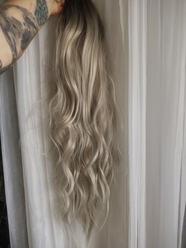 Przedłużanie włosów peruka treska piękne długie włosy blond platyna