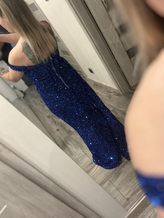 Chabrowa sukienka maxi Syrena Hiszpanka 42 xl 44 xxl cekinowa