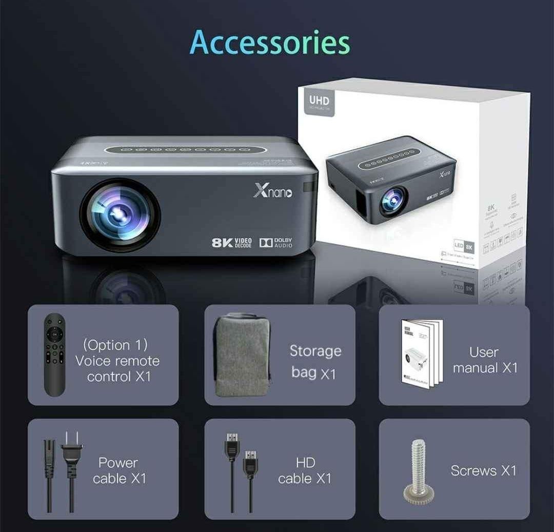 Projetor android 12000 lumens + keystone 4D + WiFi + Bluetooth + Nativ