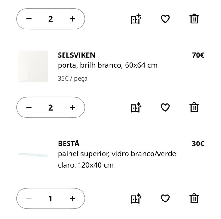 Movel Bestä 120x40x64 cm com portas branco brilhante e tampo de vidro